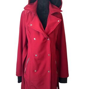 Dress Barn Red Double Breasted Pea Coat with attached hood size Large